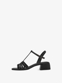 Tamaris Sandale A Talon En Cuir - Noir | Des Sandales