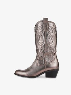 Tamaris Bottes Cowboy En Cuir - Metallise | Bottines