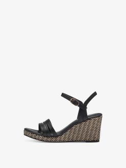 Tamaris Sandale A Talon En Cuir - Noir | Des Sandales