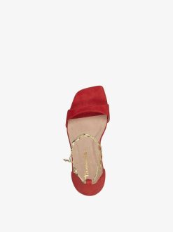 Tamaris Sandale A Talon En Cuir - Rouge | Des Sandales