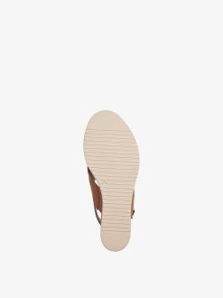 Tamaris Sandale A Talon En Cuir - Marron | Des Sandales