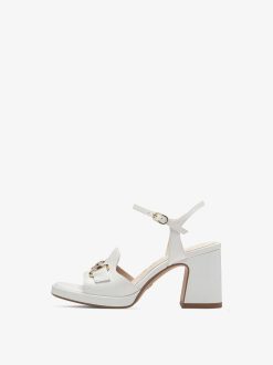 Tamaris Sandale A Talon En Cuir - Blanc | Des Sandales