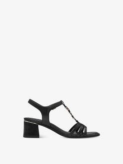 Tamaris Sandale A Talon En Cuir - Noir | Des Sandales