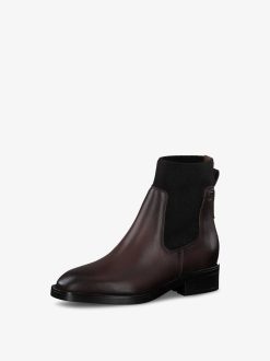 Tamaris Bottine Chelsea En Cuir - Marron | Bottines