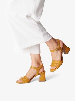 Tamaris Sandale A Talon En Cuir - Jaune | Des Sandales