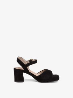 Tamaris Sandale A Talon En Cuir - Noir | Des Sandales