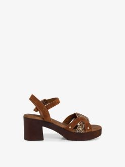 Tamaris Sandale A Talon En Cuir - Marron | Des Sandales