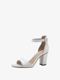 Tamaris Sandale A Talon En Cuir - Blanc | Des Sandales