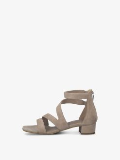 Tamaris Sandale A Talon En Cuir - Beige | Des Sandales