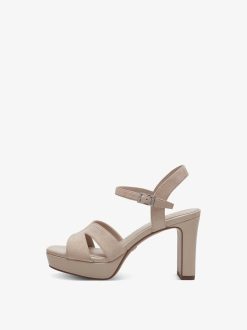 Tamaris Sandale A Talon En Cuir - Beige | Des Sandales