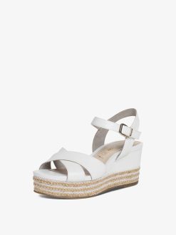 Tamaris Sandale A Talon En Cuir - Blanc | Des Sandales