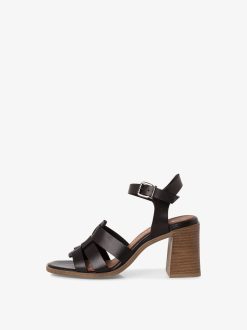 Tamaris Sandale A Talon En Cuir - Noir | Des Sandales