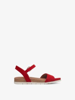 Tamaris Sandale En Cuir - Rouge | Des Sandales