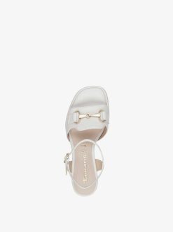 Tamaris Sandale A Talon En Cuir - Blanc | Des Sandales