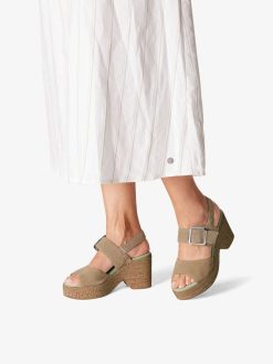 Tamaris Sandale A Talon En Cuir - Beige | Des Sandales