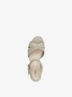 Tamaris Sandale A Talon En Cuir - Beige | Des Sandales