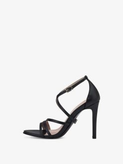 Tamaris Sandale A Talon En Cuir - Noir | Des Sandales