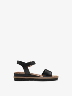 Tamaris Sandale A Talon En Cuir - Noir | Des Sandales