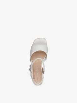 Tamaris Sandale A Talon En Cuir - Blanc | Des Sandales