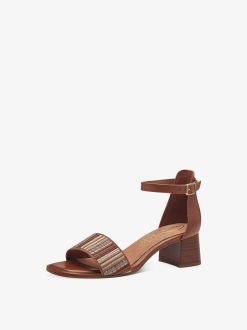 Tamaris Sandale A Talon En Cuir - Marron | Des Sandales