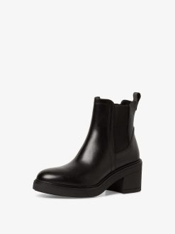 Tamaris Bottine Chelsea En Cuir - Noir | Bottines