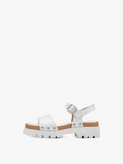 Tamaris Sandale A Talon En Cuir - Blanc | Des Sandales