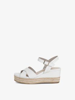 Tamaris Sandale A Talon En Cuir - Blanc | Des Sandales