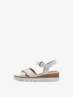 Tamaris Sandale A Talon En Cuir - Blanc | Des Sandales