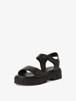 Tamaris Sandale A Talon En Cuir - Noir | Des Sandales