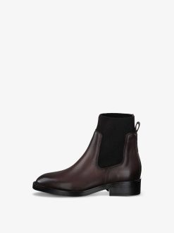 Tamaris Bottine Chelsea En Cuir - Marron | Bottines