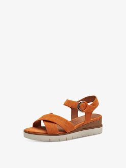 Tamaris Sandale A Talon En Cuir - Orange | Des Sandales