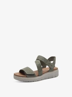 Tamaris Sandale A Talon En Cuir - Vert | Des Sandales