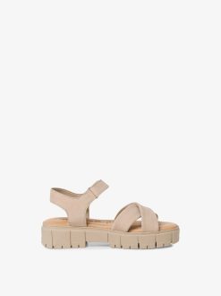 Tamaris Sandale A Talon En Cuir - Beige | Des Sandales