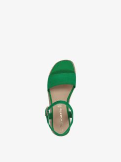 Tamaris Sandale A Talon En Cuir - Vert | Des Sandales