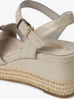 Tamaris Sandale A Talon En Cuir - Beige | Des Sandales