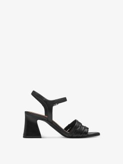 Tamaris Sandale A Talon En Cuir - Noir | Des Sandales