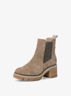 Tamaris Bottine Chelsea En Cuir - Beige | Bottines