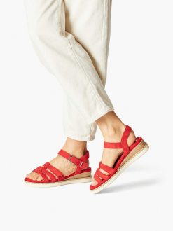 Tamaris Sandale A Talon En Cuir - Rouge | Des Sandales