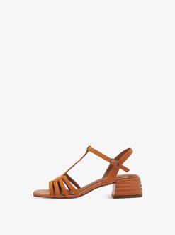 Tamaris Sandale A Talon En Cuir - Orange | Des Sandales