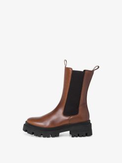 Tamaris Bottine Chelsea En Cuir - Marron | Bottines