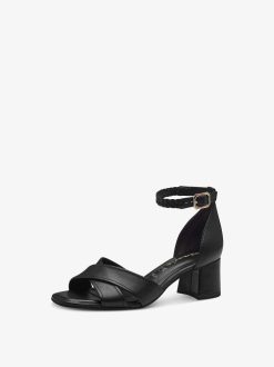 Tamaris Sandale A Talon En Cuir - Noir | Des Sandales