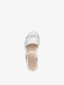 Tamaris Sandale A Talon En Cuir - Blanc | Des Sandales