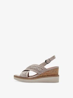 Tamaris Sandale A Talon En Cuir - Gris | Des Sandales