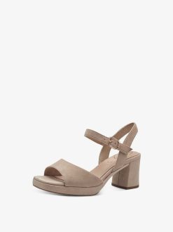 Tamaris Sandale A Talon En Cuir - Marron | Des Sandales