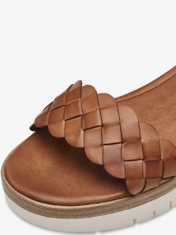 Tamaris Sandale A Talon En Cuir - Marron | Des Sandales