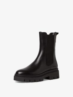 Tamaris Bottine Chelsea En Cuir - Noir | Bottines