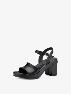 Tamaris Sandale A Talon En Cuir - Noir | Des Sandales