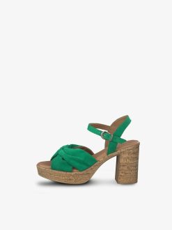 Tamaris Sandale A Talon En Cuir - Vert | Des Sandales