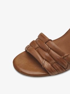 Tamaris Sandale A Talon En Cuir - Marron | Des Sandales