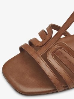 Tamaris Sandale A Talon En Cuir - Marron | Des Sandales